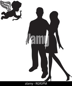 Amour couple et peu de Cupidon Illustration de Vecteur