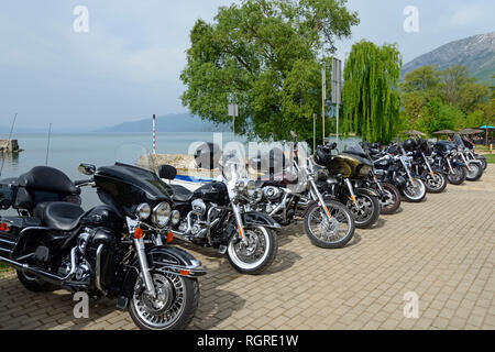 Moto, Harley Davidson, Sveti Naum, lac Ohrid, Macédoine Banque D'Images