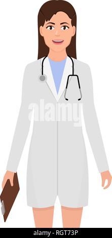 Doctor with stethoscope. Vêtements de travail infirmière dans l'illustration vectorielle, heureux caractère dans un style cartoon Illustration de Vecteur
