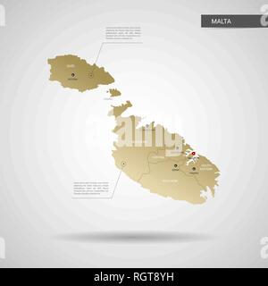 Malte carte vecteur stylisée. L'infographie 3d gold site illustration avec les villes, les frontières, les capitaux, les divisions administratives et de l'aiguille, les marques de l'ombre ; gr Illustration de Vecteur