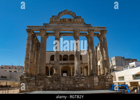 Merida, Badajoz, Espagne, Mai 2015 : le temple de Diana, le patrimoine romain à Mérida, Espagne Banque D'Images