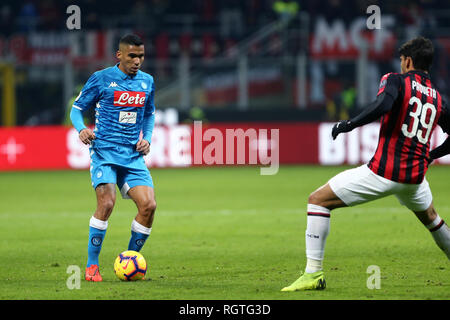 Milano, Italie. 26 janvier, 2019. Allan Marques Loureiro de SSC Napoli en action au cours de la série d'un match de football entre l'AC Milan et SSC Naples Banque D'Images