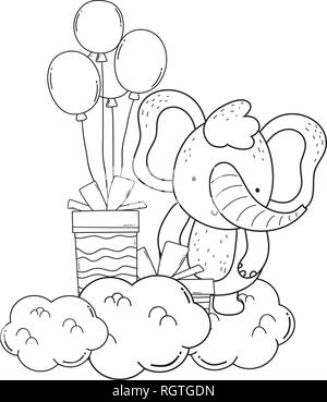 Avec l'éléphant et l'hélium Ballons Cadeaux Image Vectorielle Stock - Alamy