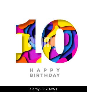 Numéro 10 Joyeux Anniversaire papier coloré design découpe Banque D'Images