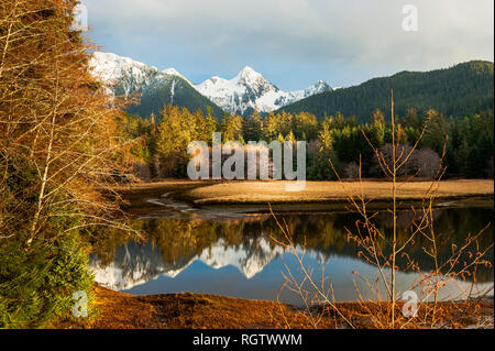 Rivière Sarrigavan et estuaire et montagne de Harbour derrière -- la forêt nationale de Tongass près de Sitka, Alaska, États-Unis. Banque D'Images