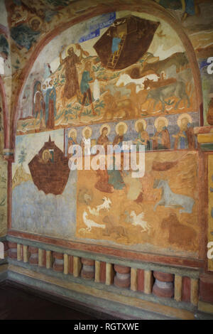 L'Arche de Noé décrite dans la fresque de peintre d'icônes russes Lyubim Ageyev et son atelier (1640-1641) dans la galerie ouest (papert) de l'église de Saint Nicholas Nadein (Nikolai Nadein) à Iaroslavl, Russie. Banque D'Images