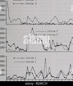 . Bulletin. Histoire naturelle ; l'histoire naturelle. 1981 août Webb : les macroinvertébrés benthiques 367 STATION 'i -Â" = LA STATION 5. Fig.6 âSeasonal, abondance des danses de microin- benthique du lac les vertébrés dans Sangchris fronn de 1973 à 1976. n 1 1 I I I I I I I I I I I I SEPT." Jan.'', 'SEPT MAI JAN.' 'SEPT.' MAI JAN.' ' MAI SEPT NOV, DEC. Juil. NOV, mar, juil. Nov. MAR. Juil. 1973 1974 1975 1975 L'abondance (86-4,735 organismes vivants m "^ Sangchris dans le lac macroinvertébrés) trouvés dans le bras contrôle (poste 7). L'était en phase avec ceux de l'Illinois l'abondance saisonnière des lacs que benthiques recevoir des effluents non chauffée. Banque D'Images