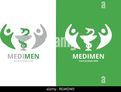 La médecine et les gens vecteur combinaison logo. Pharmacie et symbole de la famille ou de l'icône. L'équipe d'ambulance et unique modèle de conception de logo. Illustration de Vecteur