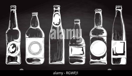 Ensemble de bouteilles de bière. Vector illustration. Croquis Illustration de Vecteur