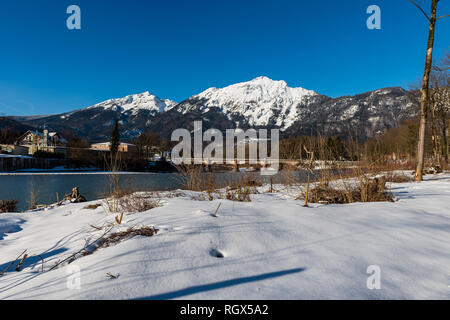 En hiver il Salzach, Bad Reichenhall, Allemagne Bavière Banque D'Images