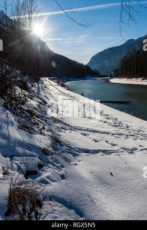 En hiver il Salzach, Bad Reichenhall, Allemagne Bavière Banque D'Images