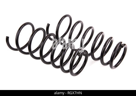 Voiture noire printemps isolé sur fond blanc Banque D'Images