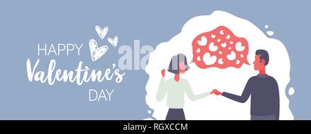 Couple amoureux se tenant la main les formes de communication bulle coeur chat happy valentines day concept homme femme portrait chat amoureux carte de souhaits Illustration de Vecteur