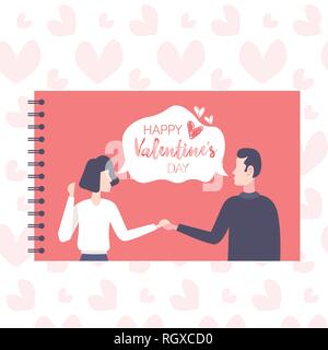 Couple amoureux se tenant la main les formes de communication bulle coeur chat happy valentines day concept homme femme portrait chat amoureux carte de souhaits Illustration de Vecteur