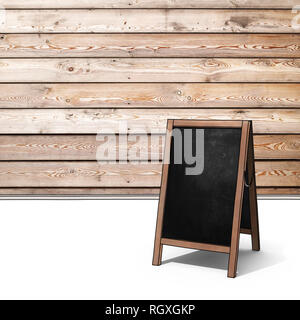 Illustration 3d rendering de bulletin blanc tableau noir contre mur en bois Banque D'Images