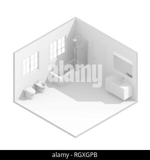 Le rendu 3D isométrique illustration de salle blanche Banque D'Images