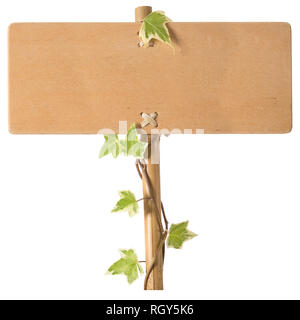 Panneau vierge et ivi autour du poste isolé sur fond blanc. Banque D'Images