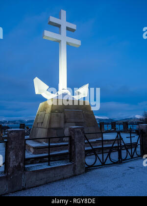 La France Libre monument mémorial sur Lyle Hill à Greenock, en forme de croix de Lorraine combinée avec une ancre. Un mémorial à la libre Fren Banque D'Images