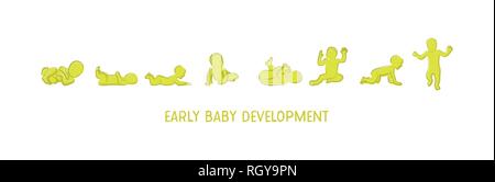 Le développement de bébé, les stades de développement de l'icône de l'enfant. tout-petit jalons de première année Illustration de Vecteur