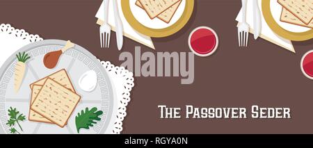 Pâque Pâque traditionnelle table pour dîner avec plaque de pâque. vector illustration modèles de bannière Illustration de Vecteur