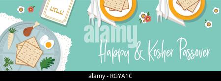Pâque Pâque traditionnelle table pour dîner avec plaque de pâque. vector illustration modèles de bannière Illustration de Vecteur