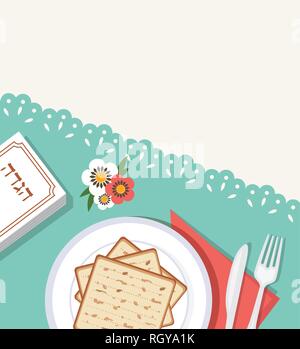 Pâque Pâque traditionnelle table pour dîner avec plaque de pâque. vector illustration template Illustration de Vecteur