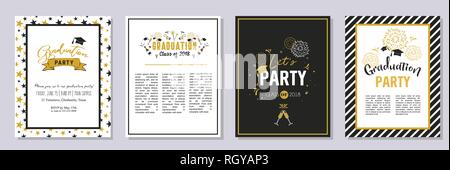 L'obtention du diplôme de classe 2018 carte de vœux et modèle d'invitation. Invitation à une fête de vecteur. Grad poster. vector illustration Illustration de Vecteur