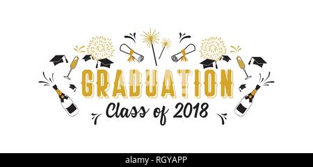 L'obtention du diplôme de classe 2018 carte de vœux et modèle d'invitation. Invitation à une fête de vecteur. Grad poster. vector illustration Illustration de Vecteur