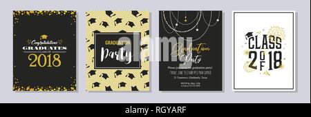 L'obtention du diplôme de classe 2018 carte de vœux et modèle d'invitation. Invitation à une fête de vecteur. Grad poster. vector illustration Illustration de Vecteur