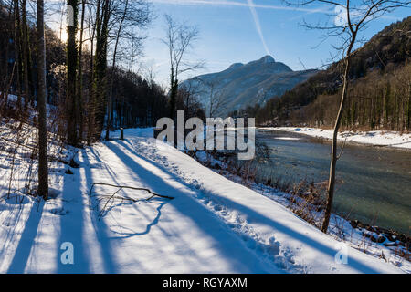 En hiver il Salzach, Bad Reichenhall, Allemagne Bavière Banque D'Images
