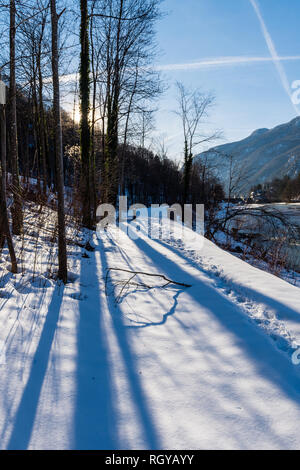 En hiver il Salzach, Bad Reichenhall, Allemagne Bavière Banque D'Images