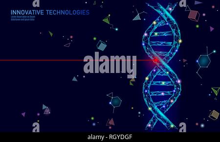 La thérapie génique 3D'ADN molécule chimique faible structure poly. Triangle polygonale ligne point partie de la cellule saine. L'innovation de l'ingénierie des génomes médecine bleu Illustration de Vecteur