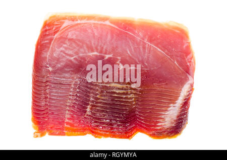 Tranches de prosciutto di Parma isolé sur fond blanc. Studio Photo Banque D'Images