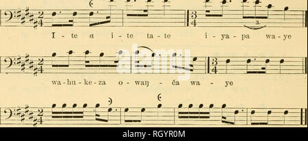 . Bulletin. De l'ethnologie. 290 BUREAU OF AMERICAN ETHNOLOGY (BULL. Ces 61 ne montrent pas de points de différence. L'unité rythmique est longue, mais ses divisions ont été clairement donné. Dans le deuxième événement de l'unité d'un accent a été mis sur la tonalité finale, cet accent d'être takable- minus si la tonalité correspondant à la première occurrence de l'unité est disposition. L'intervalle de la quatrième est proéminente, n'étant pas 38  % de l'ensemble nombre d'intervalles. Comme dans bien d'autres chansons utilisées dans la danse, l'intonation était hésitante. Dans la première partie de la chanson le tambour précède la voix, mais dans la Banque D'Images