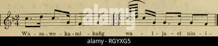 . Bulletin. De l'ethnologie. DENS plus] CHIPPEWA MUSIC II 301 nexion avec le fait qu'il a été chanté correctement et avec ton agréable par une femme de plus de 70 ans. N° 178. "Il s'en va" chanté par Mme Julia Warren Spears (No 287) voix J- 54 enregistré sans tambour. sa - - - mi 01 ka nin - 1 g l¥ : ut r =3^^ ^- = mu - ce wa - i - wa ba ba wi - ta -gwic - wa dans^sawe'kami'kang à un très lointain pays^waija ci il va nin^^ce miracle de l'imu wa^^witagwic bientôt iba insa il viendra de nouveau l'analyse.-Dans cette chanson structure diffère largement d'une prochaine précédant. Au lieu de Banque D'Images