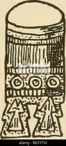 . Bulletin. De l'ethnologie. seler] OKNAMENTS 67 ancienne plume mexicain pour .tels ail objet, le yopiueuetl, est en fait une partie du costume de Xipe. Dans le dessin de l'Cozcatzin- le codex appendices inférieurs peuvent très bien représenter les pieds de l'ueuetl. La notation en partie supérieure peut être destiné à peau de tigre - comme, par exemple, comme dans le Borgian sert le codex, la page 55, comme pour le ueuetl drumskin battu l)v le coyote-eared dieu y sont représentés. Pour être sûr, la forme carré du cadre est en contradiction avec cette théorie, pour le ueuetl est habituellement appelée aller, cylindriques (voir la figure 10). Si nous rejetons thi Banque D'Images