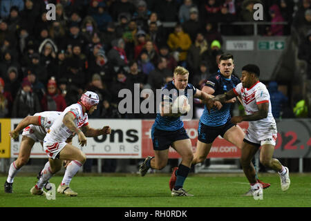 St Helens, Royaume-Uni. 31 janvier 2019 , TOTALEMENT méchants, stade St Helens, Angleterre ; Betfred Super League, ronde 1, St Helens vs Wigan Warriors, Gabe Hamlin de Wigan Warriors Crédit : News Images /Alamy Live News Banque D'Images