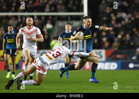 St Helens, Royaume-Uni. 31 janvier 2019 , TOTALEMENT méchants, stade St Helens, Angleterre ; Betfred Super League, ronde 1, St Helens vs Wigan Warriors, Liam Marshall de Wigan Warriors Crédit : News Images /Alamy Live News Banque D'Images