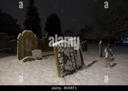 Reading, UK. 1er février 2019. Météo France : le poids de la neige a commencé à tomber à Reading, Berkshire, à 21h le 31 mai et à minuit, il est maintenant d'un demi-pouce de profondeur. Matthieu Ashmore/Alamy Live News Banque D'Images