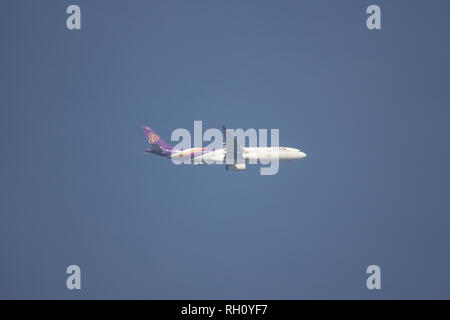 Chiang Mai, Thaïlande - 11 janvier 2019 : HS-TEQ Airbus A330-300 de Thai Airways. En vol Chiang Mai à Bangkok. Banque D'Images