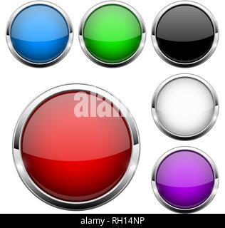 Les boutons en verre. Rond brillant icônes web couleur 3D. Illustration de Vecteur