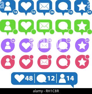 Ensemble de l'icône de notification de médias sociaux Illustration de Vecteur