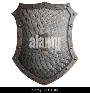 Protection en métal rustique couverte d'écailles 3d illustration isolé Banque D'Images