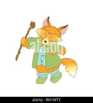 Illustration d'un mignon fox habillé comme un lutin sur un fond blanc Banque D'Images