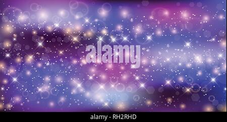 Fond Rectangle Galaxy fantastique. Les cercles lumineux brouillée avec fluide et Liquid Concept, Purple Flower Magic Banner, CIEL ÉTOILÉ Nuit Papier peint. Illustration de Vecteur
