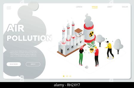 La pollution de l'air coloré moderne - Bannière web vecteur isométrique Illustration de Vecteur