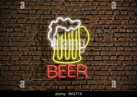 Signe de la bière sur mur de brique 3d illustration Banque D'Images