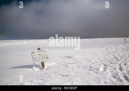 Ustrzyki Gorne, Pologne - 24 Février 2018 : piste de montagne de Tarnica en hiver. Le Parc National de Bieszczady en hiver. L'hiver dans les Bieszczady. Snow-co Banque D'Images