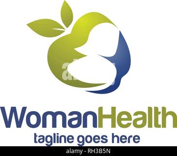 Silhouette de femme avec Apple pour la santé et l'alimentation vecteur logo Illustration de Vecteur