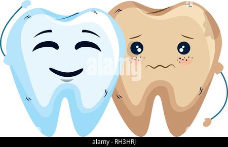 Deux dents de la bande dessinée personnages kawaii Illustration de Vecteur